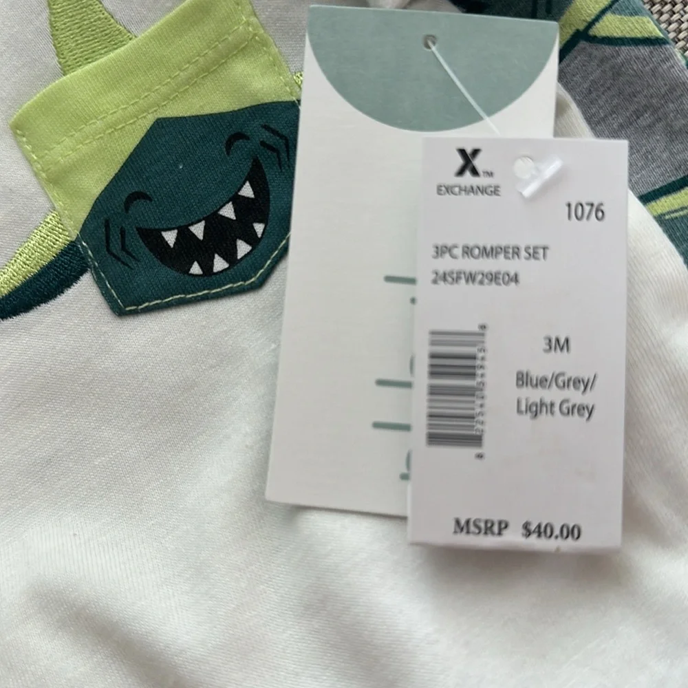 🦈💚 NWT PL Baby 3-Piece Romper Set Size 3M